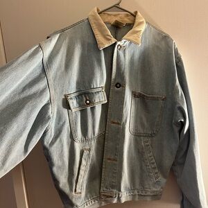 Vintage PYE Jeans Cropped light wash denim jacket with corduroy collar size L
